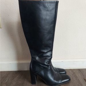 Vintage J Crew Knee High Black Leather Heeled Boots 10
